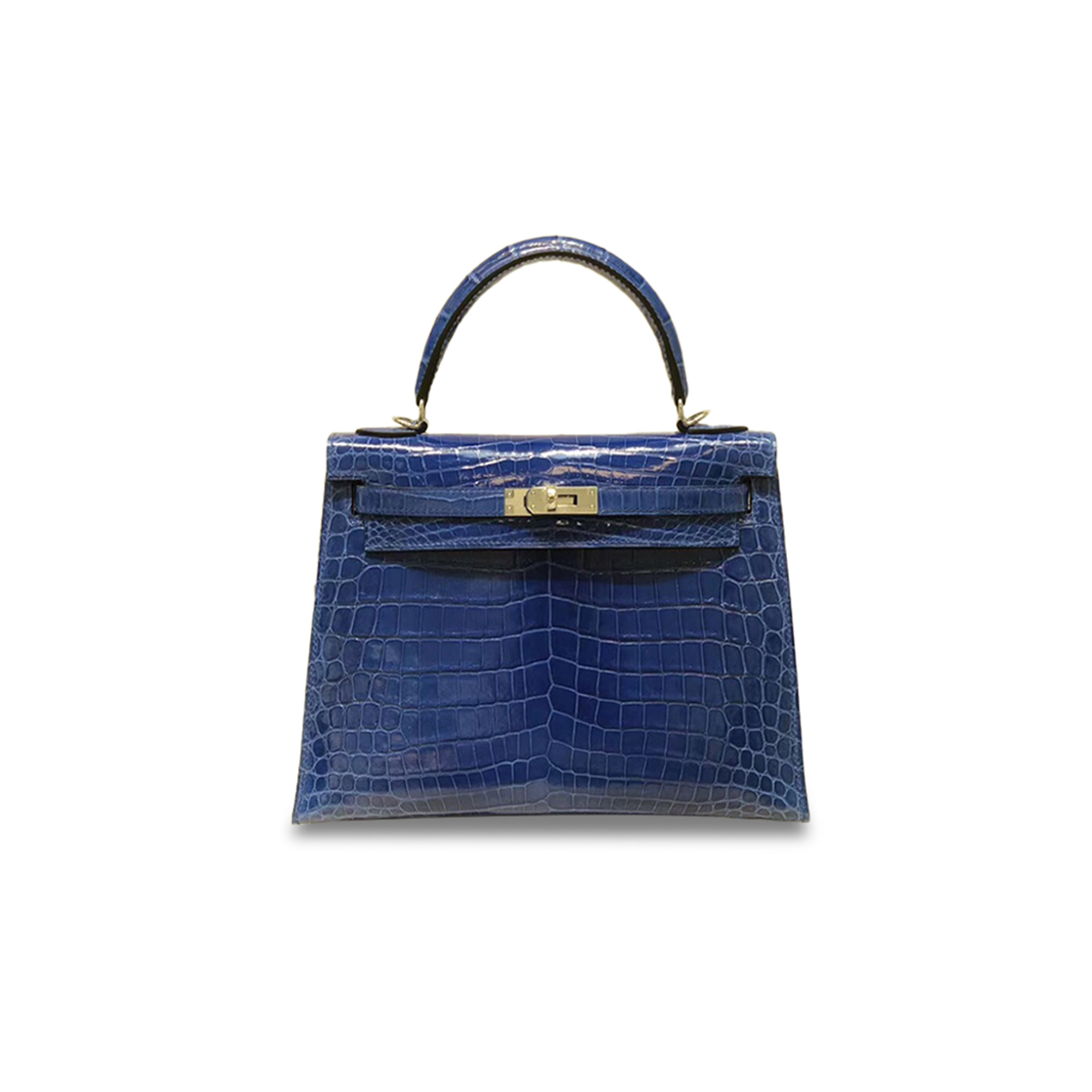 H**mes master kelly 25 nile crocodile glass blue silver buckle (25*17*7cm)